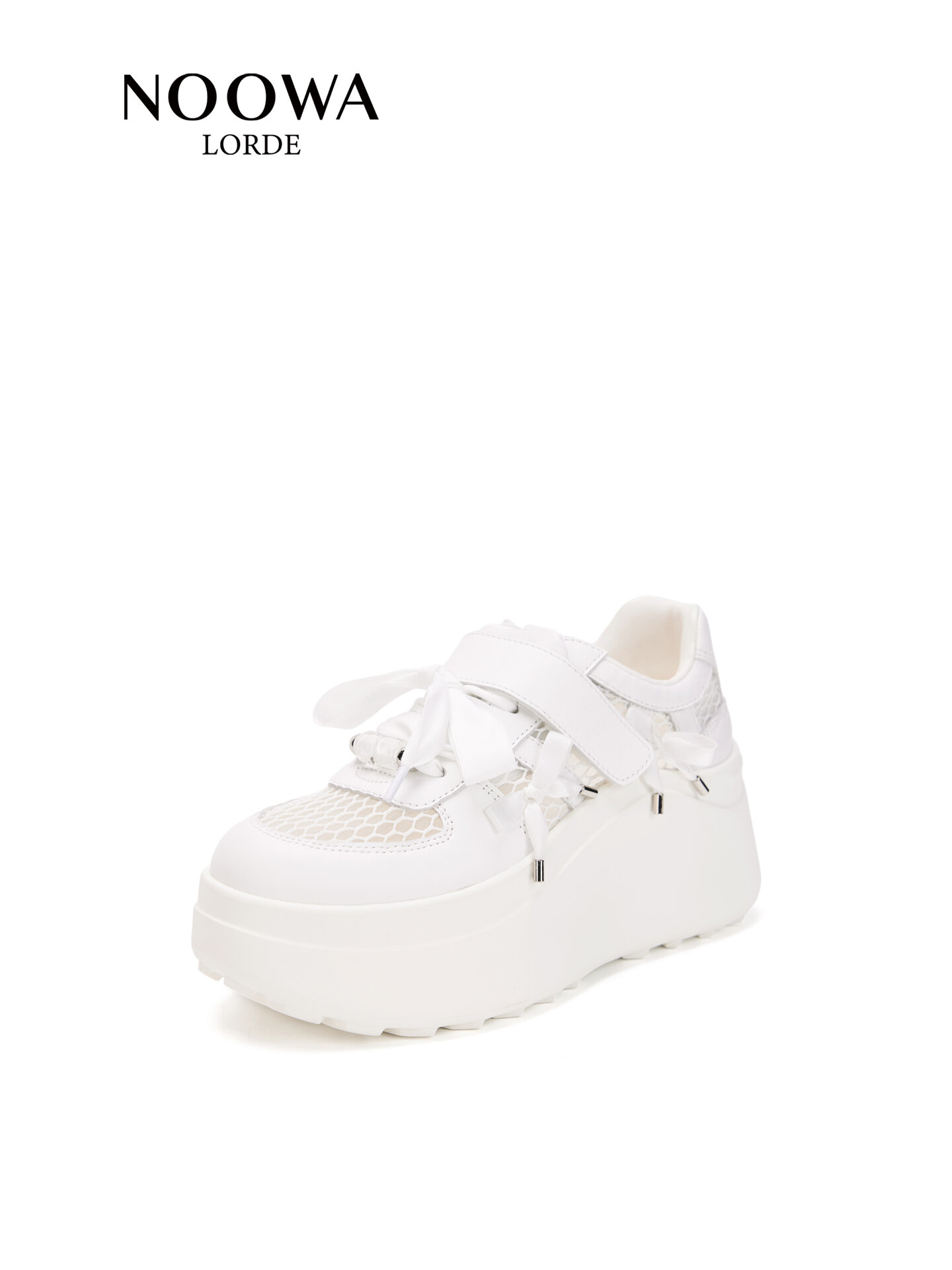 NOOWALORDE | Breathable Real Leather High Platform Casual Shoes White Bow ราคา 7,914 บาท*ส่งฟรี