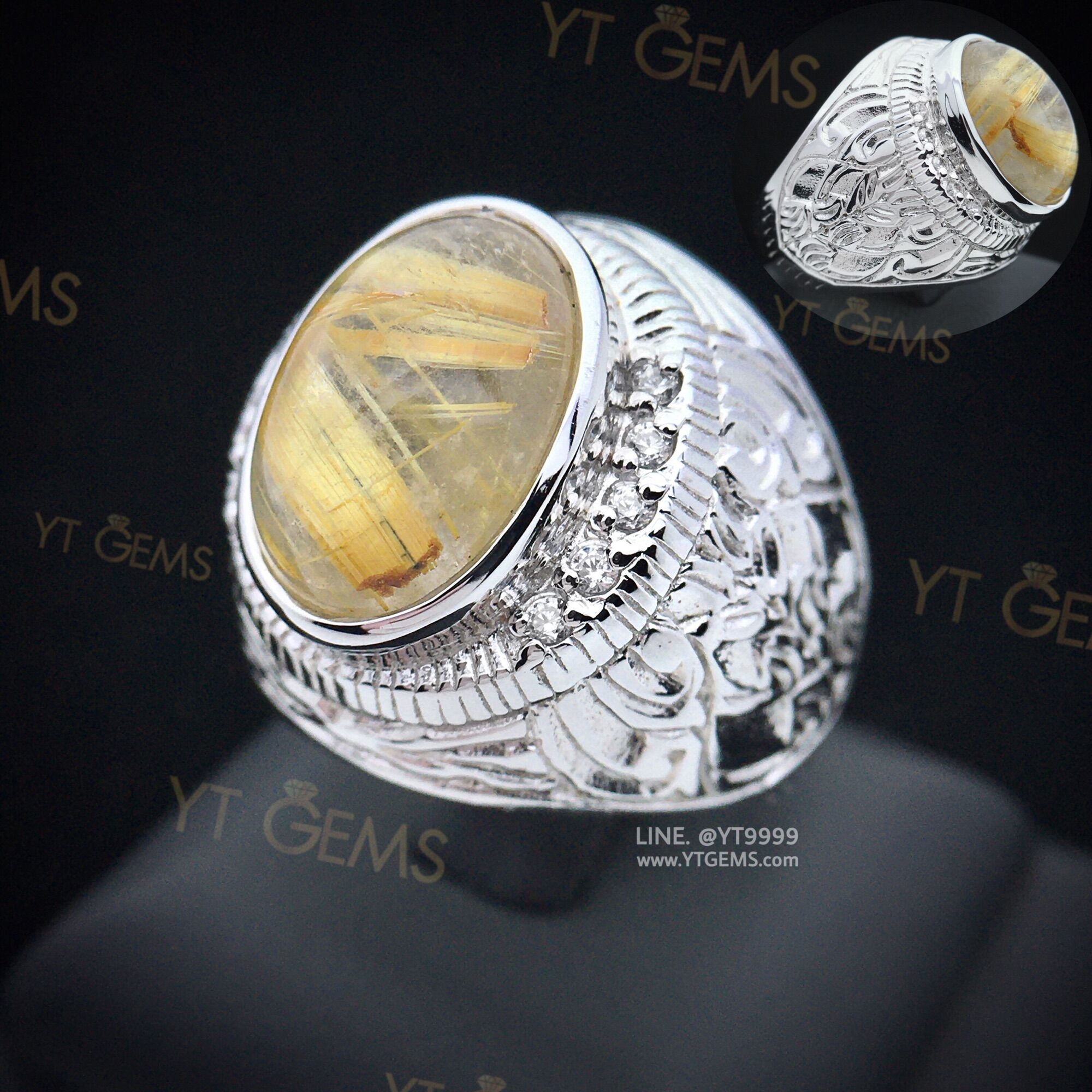 แหวนแก้วไหมทอง ข้างเพชร แหวนเงินแท้ ชุบทองคำขาว แก้วไหมทองแท้ YTG-11674 ราคา 6,788 บาท*ส่งฟรี