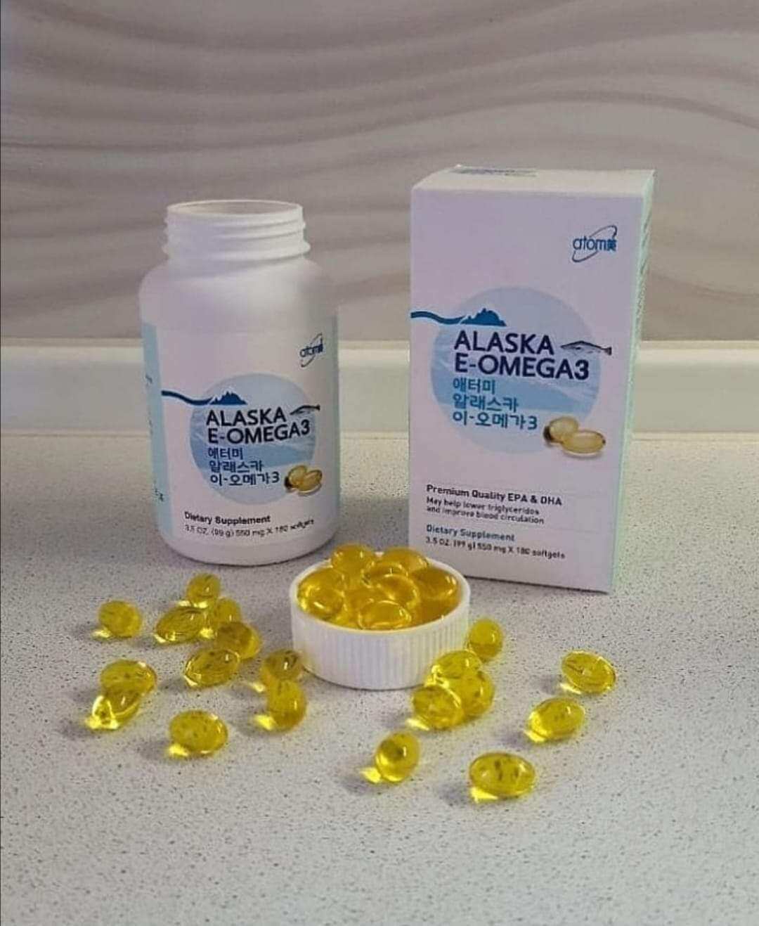 Fish Oil Atomy Alaska eomega 3 ผลิตภัณฑ์เสริมอาหารน้ำมันปลา 180 แคปซูล