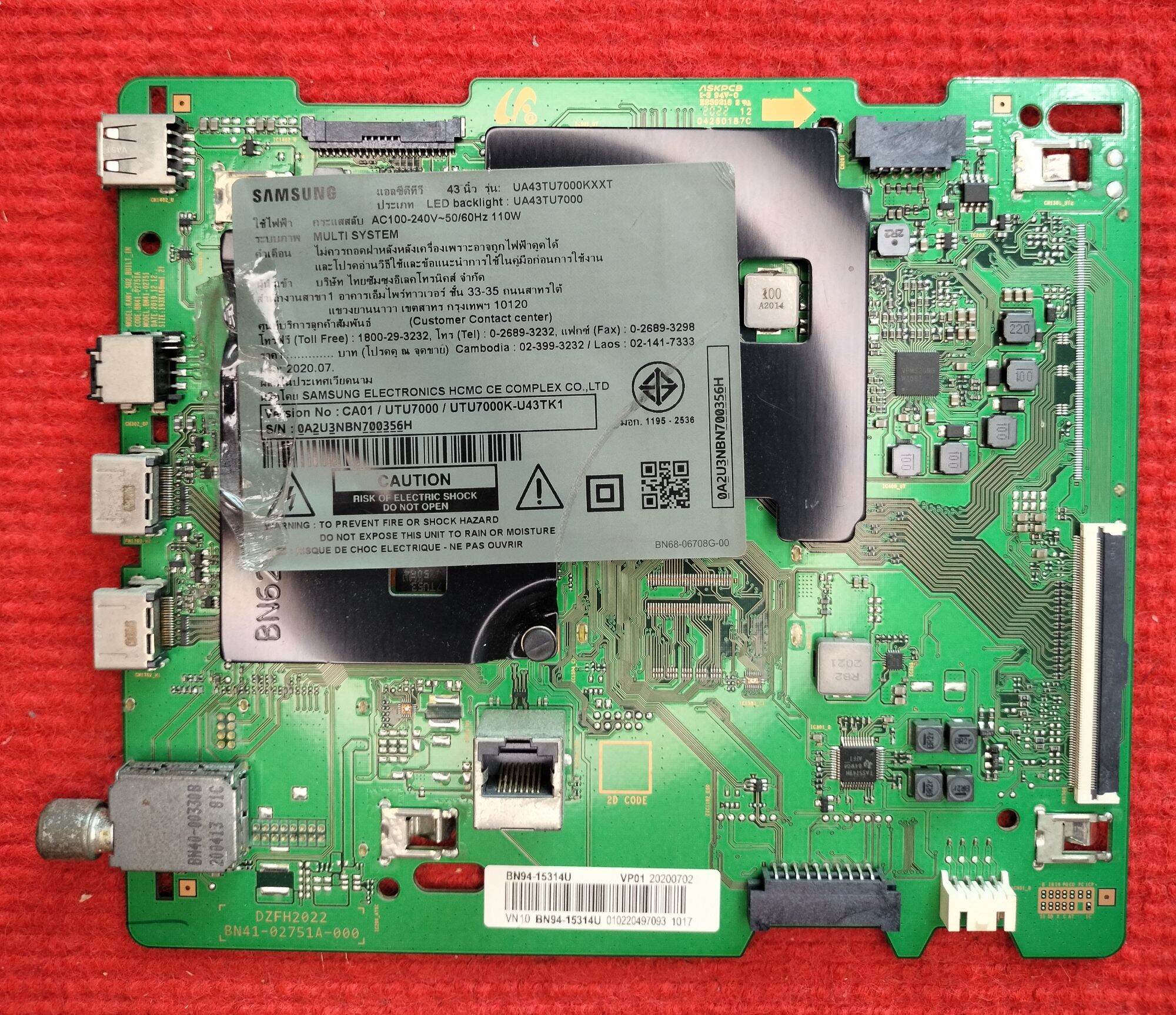 Samsung Ua43Tu7000Kxxt Tv Motherboard, Bn94-15314U, Version No:Ca01, 100% Genuine, Second-Hand, Beautiful Condition, Tested before Sending, with Warranty. ราคา 580 บาท*ส่งฟรี