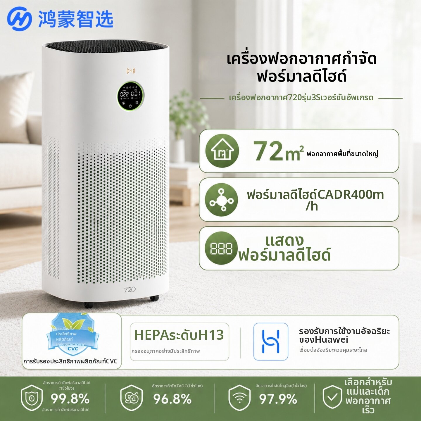 HUAWEI ZHIXUAN | Formaldehyde Removing Air Purifier TVOC Elimination Smart Living App Compatible ราคา 10,650 บาท*ส่งฟรี