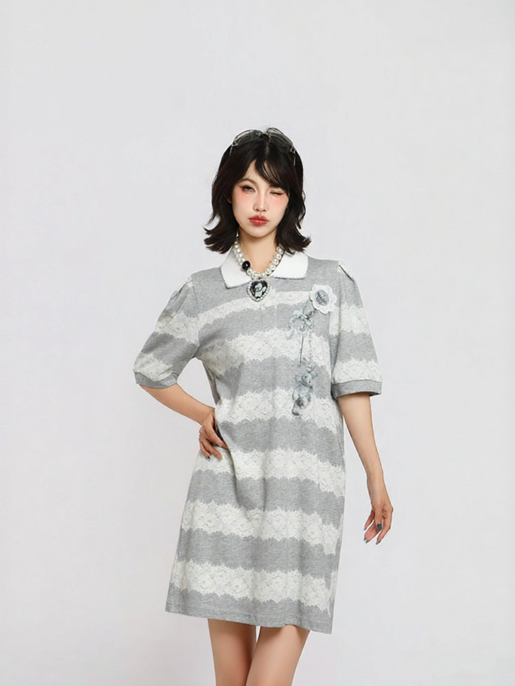 LALABOBO | Cool Polo Lace Print A-line Dress ราคา 6,857 บาท*ส่งฟรี