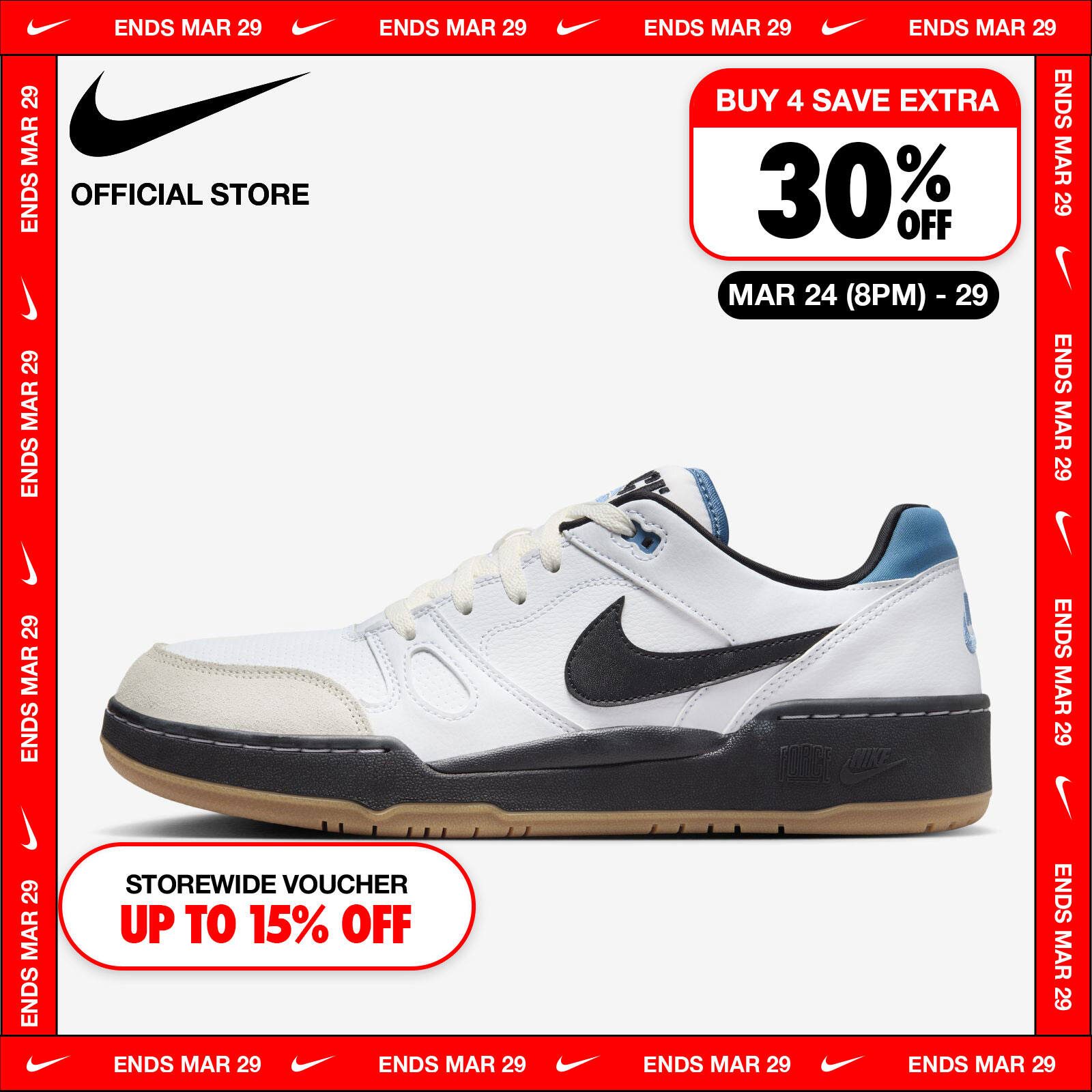 Nike Men's Full Force Low Shoes - White ไนกี้ รองเท้าผู้ชาย Full Force Low - สีขาว ราคา 3,400 บาท*ส่งฟรี