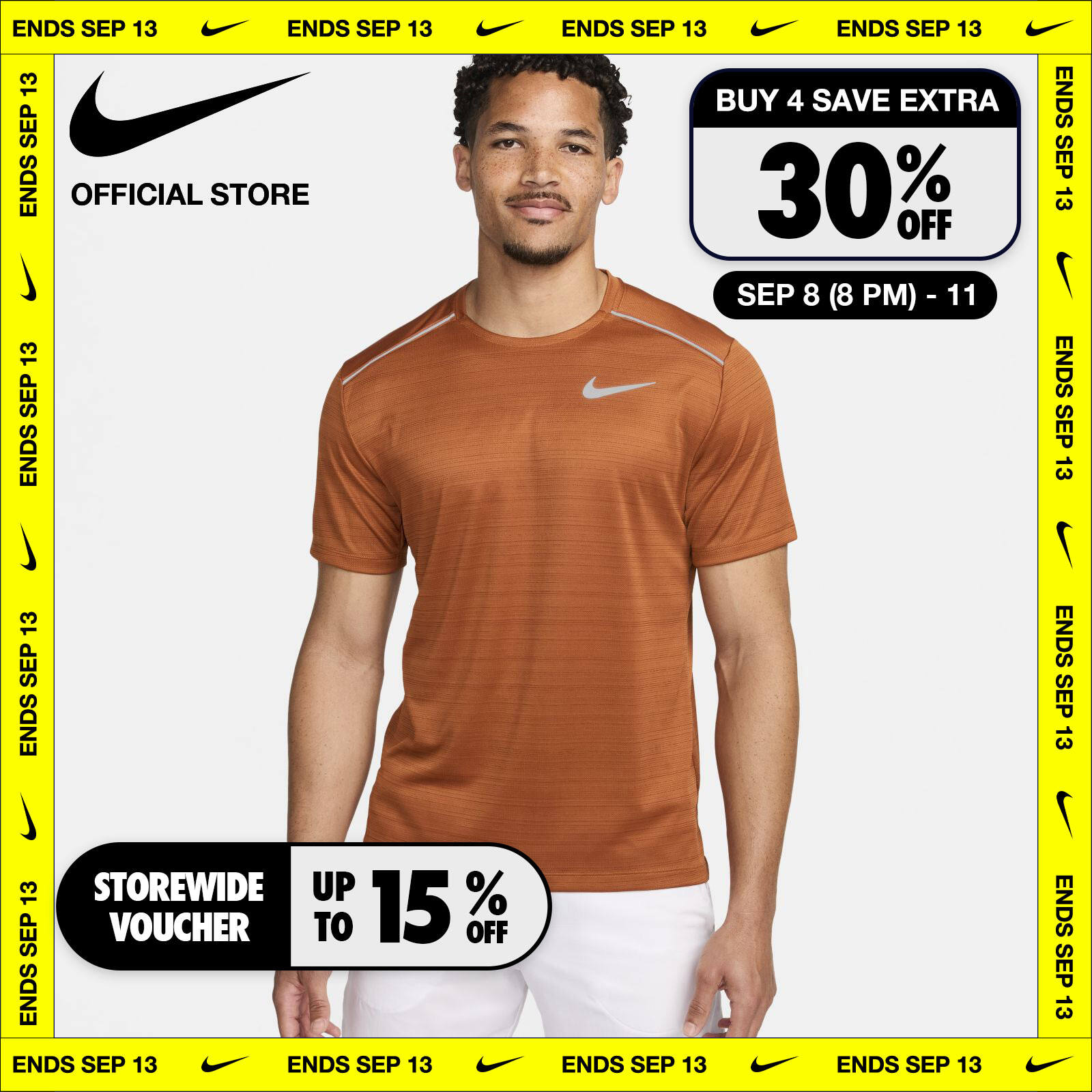 Nike Men's Dri-FIT Miler Short-Sleeve Running Tee - Safety Orange ไนกี้ เสื้อยืดวิ่งแขนสั้นผู้ชาย Dri-FIT Miler - สีเซฟตี้ออเรนจ์ ราคา 913 บาท*ส่งฟรี