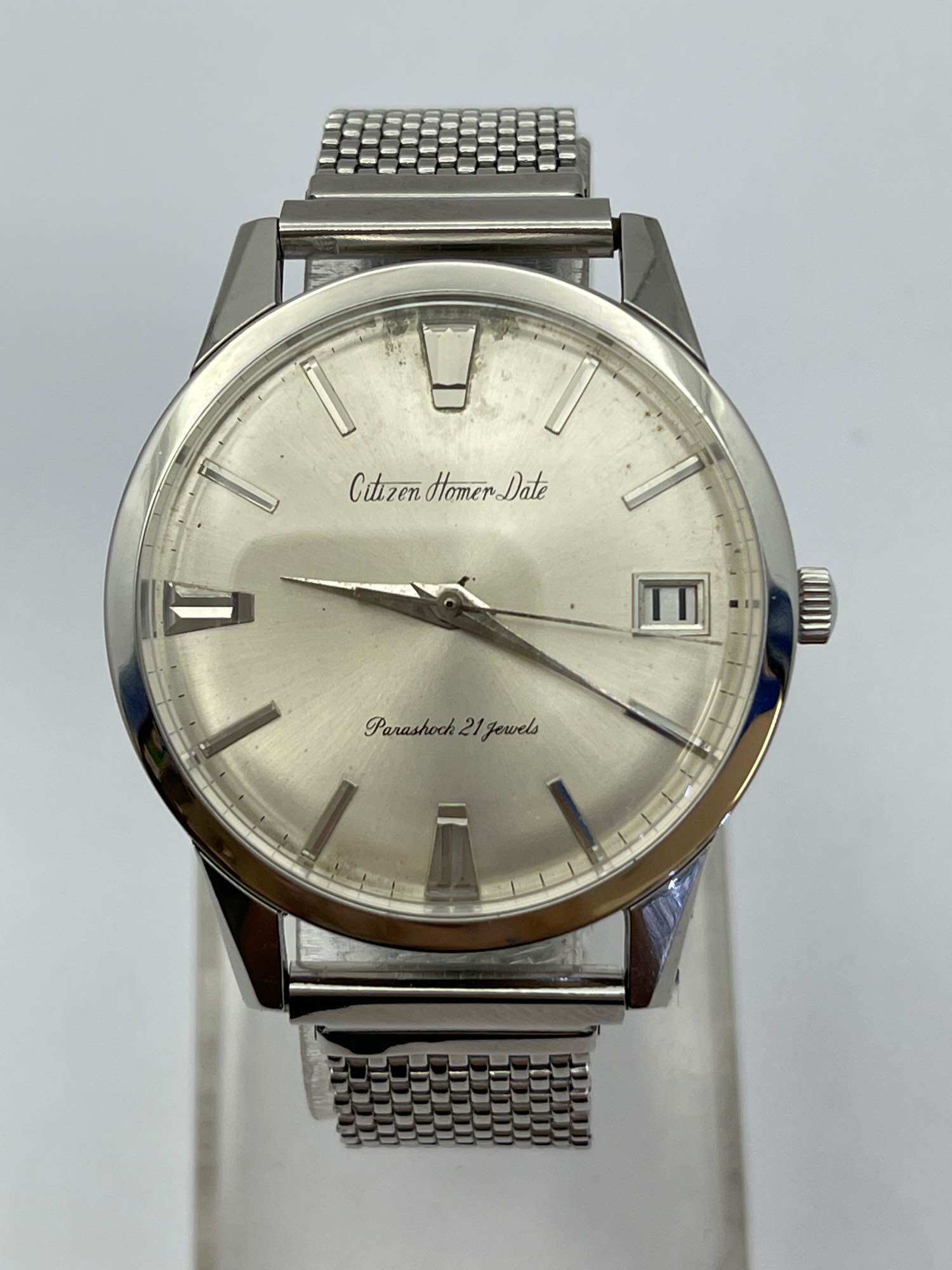 Citizen Homer Date Parashock 21 Jewels ระบบไขลาน ตัวเรือนสแตนเลส 
