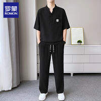 ROMON | ชุดลำลองชายสำหรับฤดูร้อน ผ้าไหมเย็น เสื้อและกางเกง