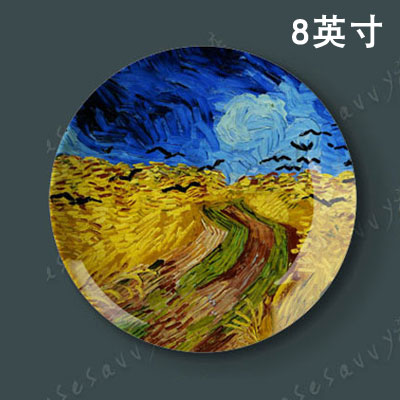 จานตกแต่งภาพสีน้ำมันแวนโก๊ะขนาด8นิ้วจานแขวนผนังของตกแต่งผนังพื้นหลังห้องอาหารห้องรับแขกสไตล์ยุโรปจานเซรามิค  การจำแนกสี 8นิ้ว Van Gogh จานกระเบื้อง-011