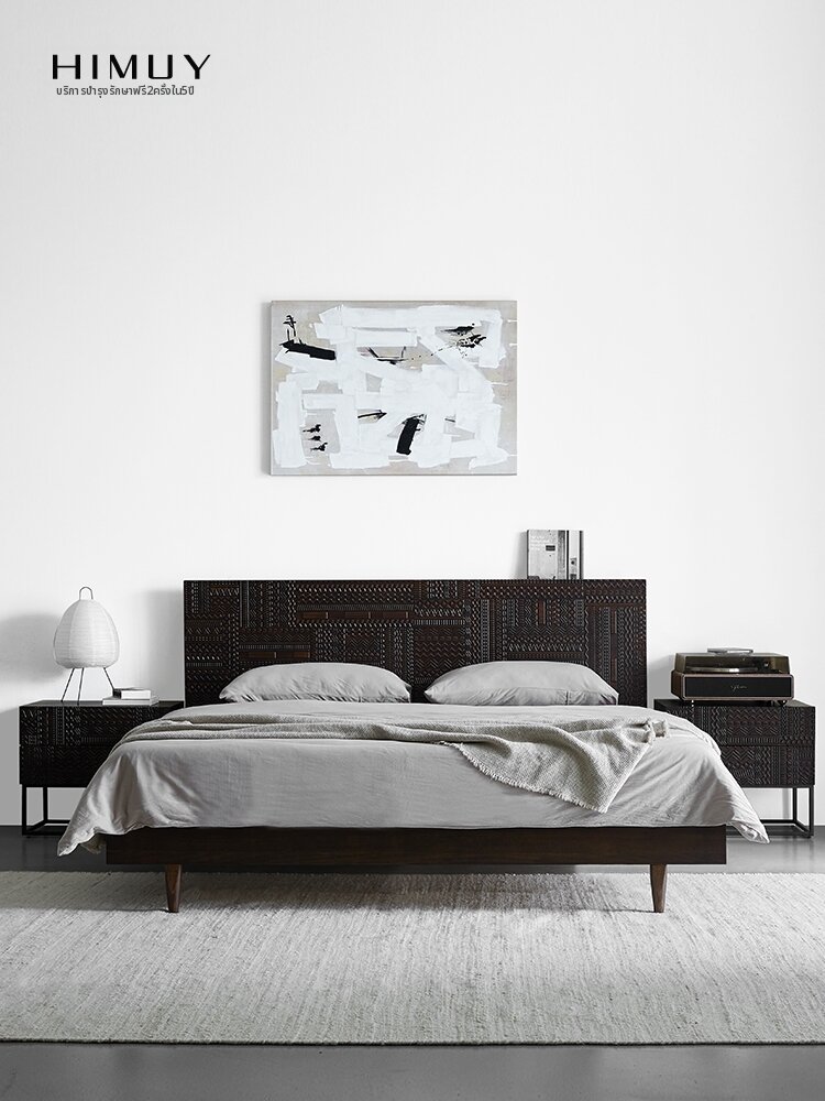 HI MUY | Solid Wood Carved Retro Style Luxury Zen Double Bed 1.8m ราคา 59,194 บาท*ส่งฟรี
