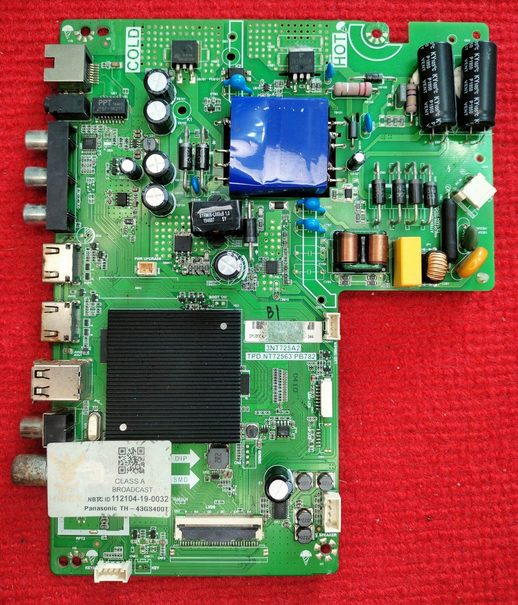 Tv Motherboard Panasonic Th-43Gs400T, Tpd.Nt72563.Pb782, 100% Genuine, Second-Hand, Beautiful Condition, Tested before Sending, with Warranty. ราคา 980 บาท*ส่งฟรี