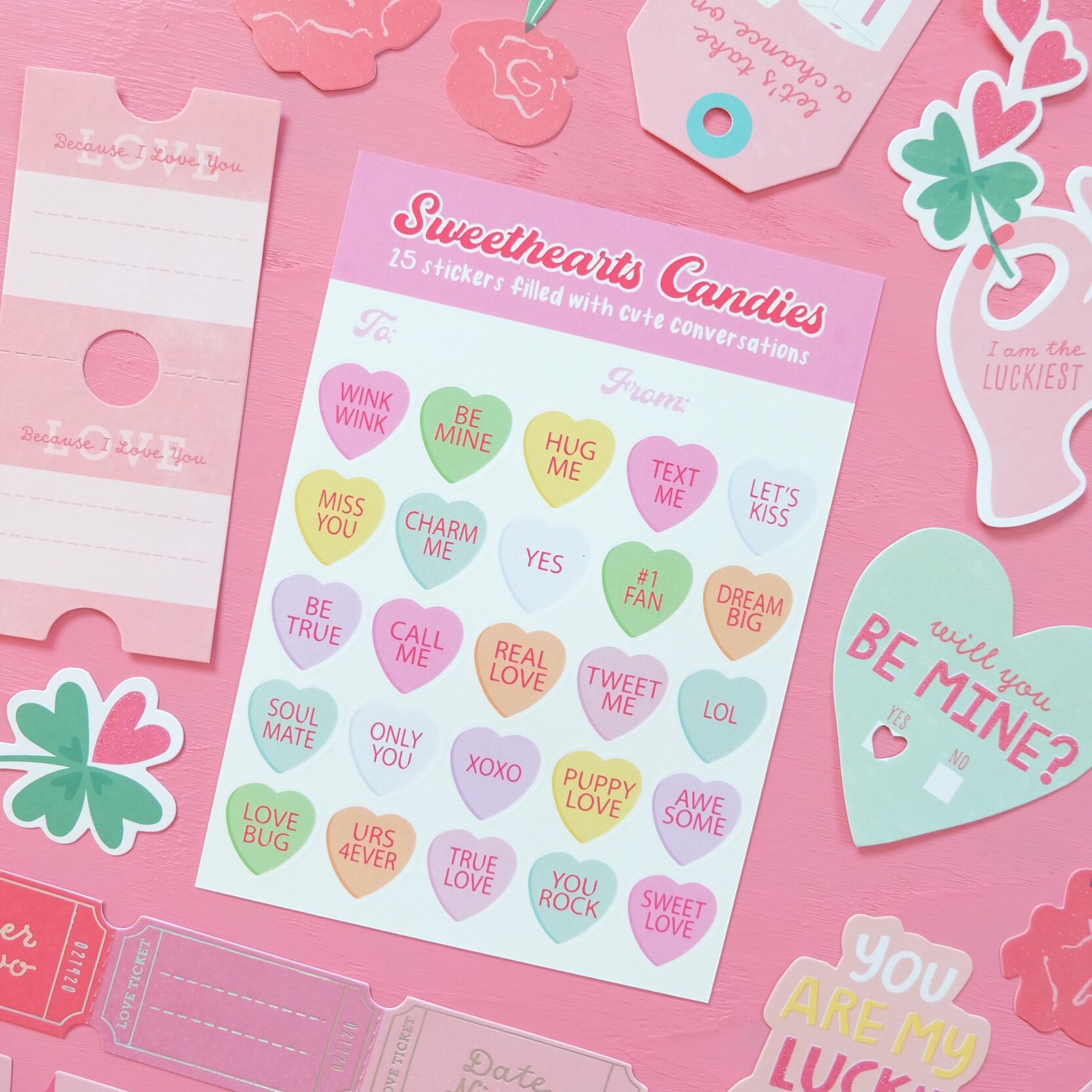 CANDY HEART STICKERS ♡ 25 stickers filled with cute conversations