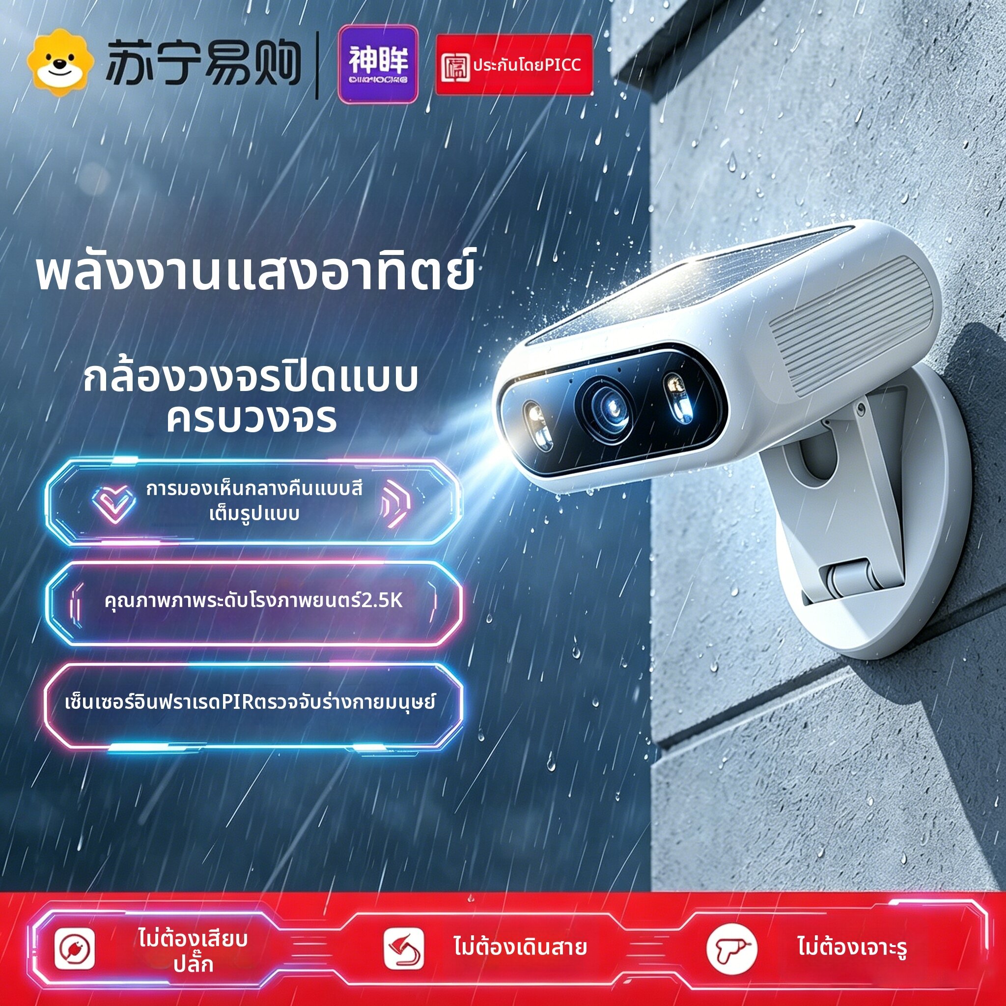 CINMOORE | Lifetime Free Flow Dual Channel Vision Two-Way Voice Solar Camera ราคา 6,461 บาท*ส่งฟรี