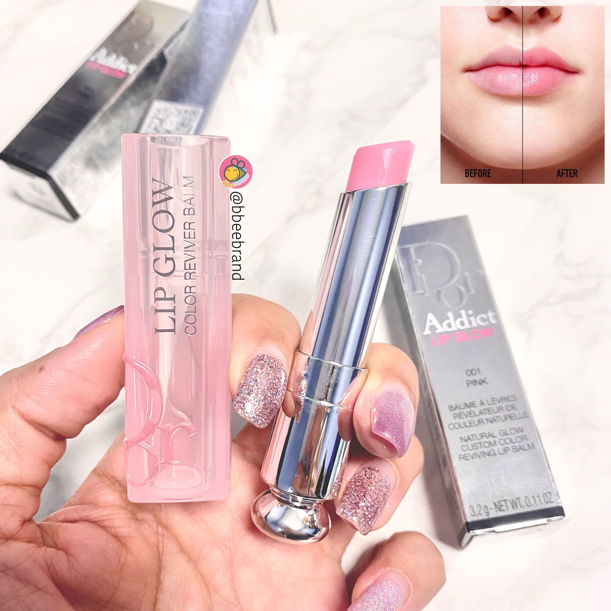 แท้ แพ็คเกจใหม่ Dior Addict Lip Glow Color Awakening Lip Balm 3 5g 001 Pink Glow Bbee