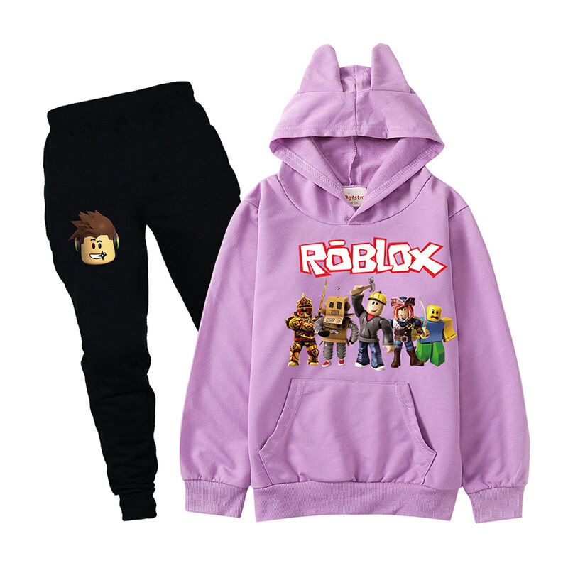 Roblox เสื้อสเวตเตอร์มีฮู้ดแขนยาวสำหรับเด็กชุดกางเกงยาวเสื้อผ้าลำลอง ...