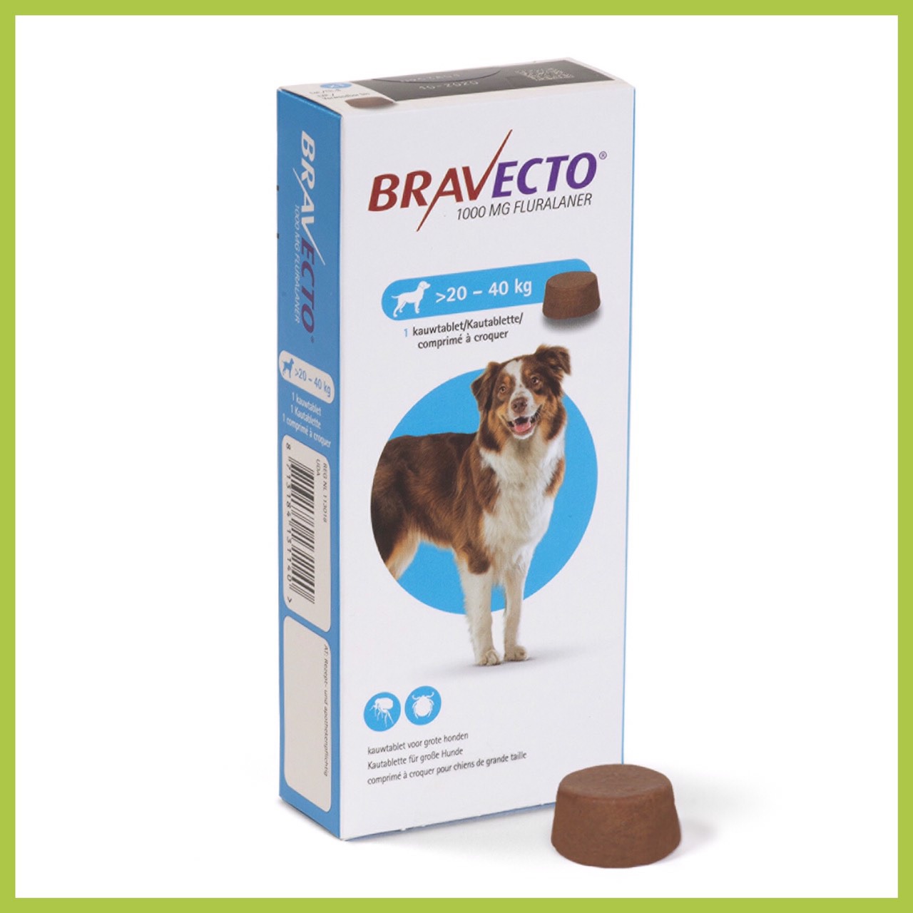 บาเว็กโตbravecto ป้องกัน ​เห็บ​หมัด ​นาน​3​เดือน ​สุนัข ​20-40kg 1 box