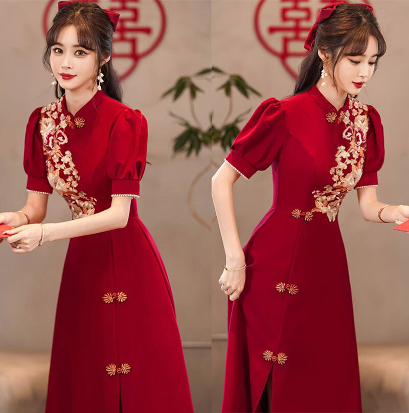 New Chinese Style Printed Dress with Embroidered Waist Seal - Golden Crow 金乌