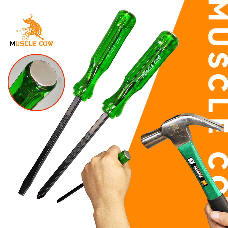 MUSCLE COW ไขควง ด้ามทะลุ ปากเเฉก-แบน 2 ตัว/ชุด ท้ายตอกได้ ปลายแม่เหล็ก 6 mm x 4" ไขควงปากแบน ไขควงปากแฉก ไขควงตอก ราคา 40 บาท*ส่งฟรี