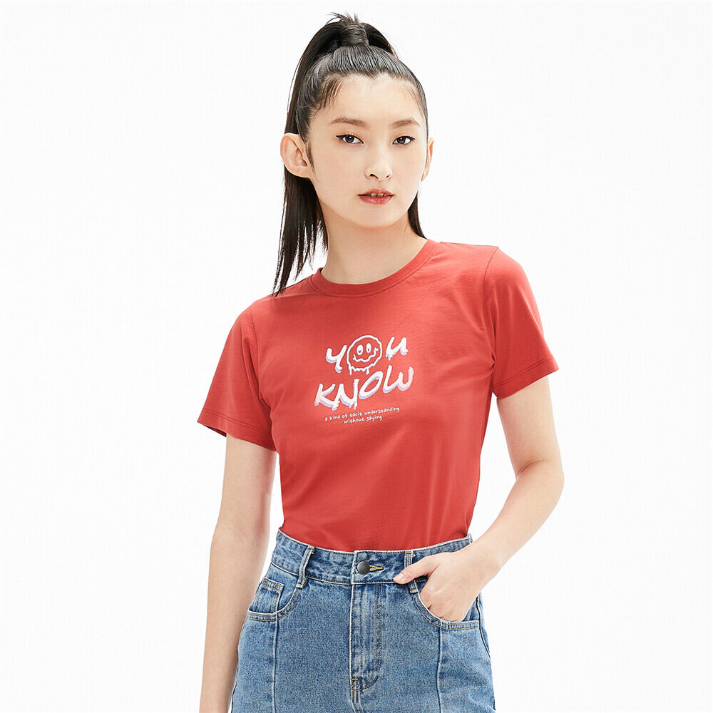 Giordano เสื้อยืดหญิงฤดูร้อน Chumei คอตตอนบริสุทธิ์พิมพ์ลายเสื้อยืดที ...
