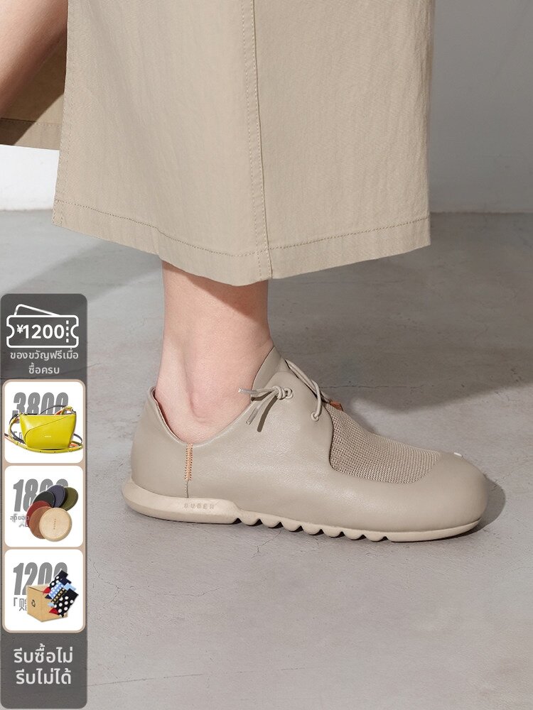 SUREN | Women's Breathable Leather Slip-On Shoes Round Toe Comfortable Air Canister Design Spring Summer New Style Casual Flat Heel ราคา 8,217 บาท*ส่งฟรี