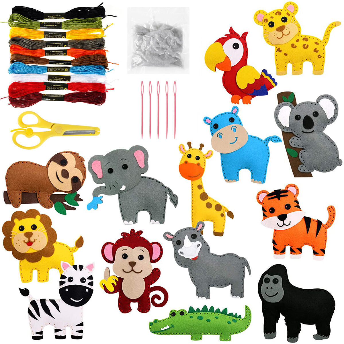 14/6pcs สัตว์ชุดเย็บผ้าสําหรับเริ่มต้นเด็กศิลปะและหัตถกรรม DIY เย็บของเล่นของขวัญวันเกิดสําหรับสาวสัตว์ CRAFT Felt ชุดเย็บผ้า