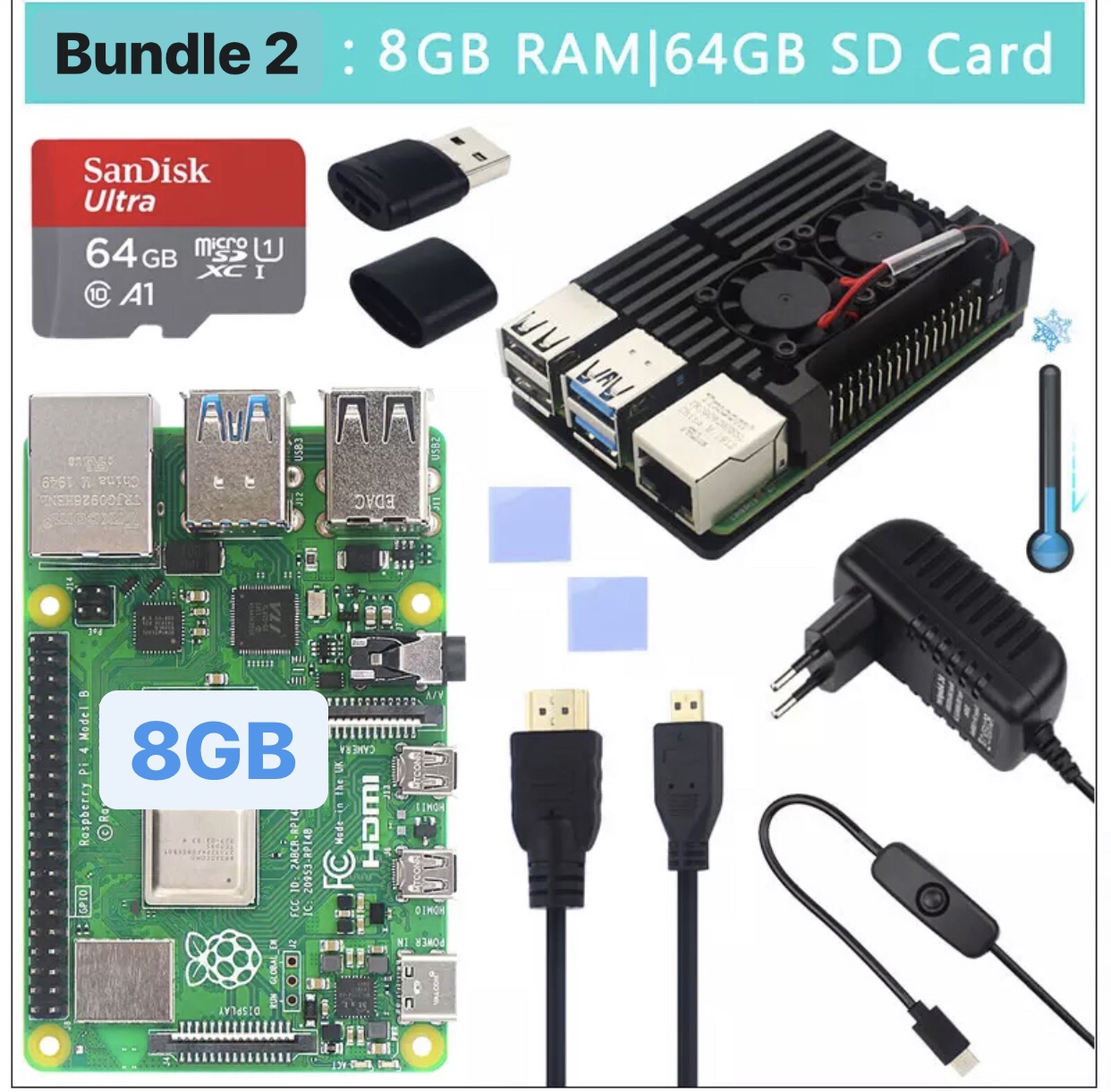[พร้อมส่งจากไทย] เซต Raspberry Pi 4 Ram 8GB+SD Card 64GB+อุปกรณ์ครบเซต 6 ชิ้น ล็อตใหม่ล่าสุดจาก UK Model 2020