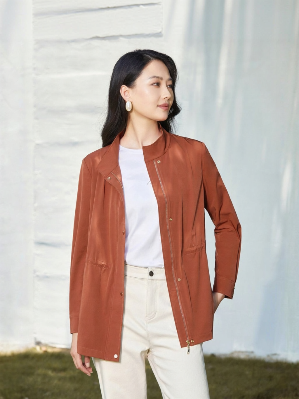 NAERSI | Erect Collar Corded Waistcoat Slimming Jacket Spring Autumn ราคา 6,991 บาท*ส่งฟรี