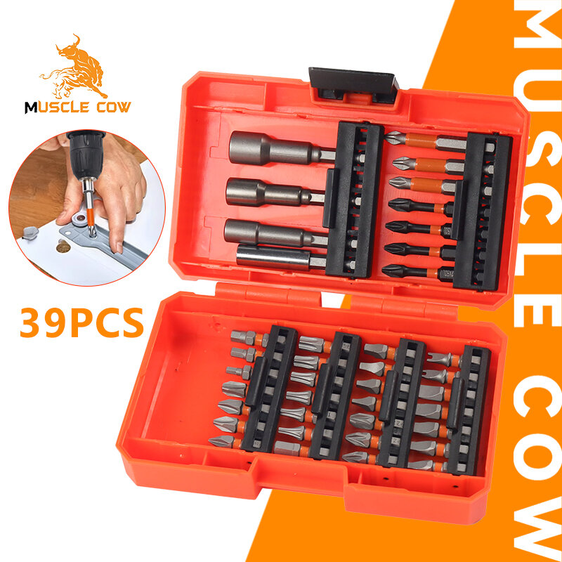 MUSCLE COW ชุดดอกไขควงและสว่านกระแทก 39 ชิ้น สำหรับไขควงและเจาะไม้ โลหะ ซีเมนต์ มาพร้อมกล่องเก็บ (HEX CROSS Star) ราคา 246 บาท*ส่งฟรี