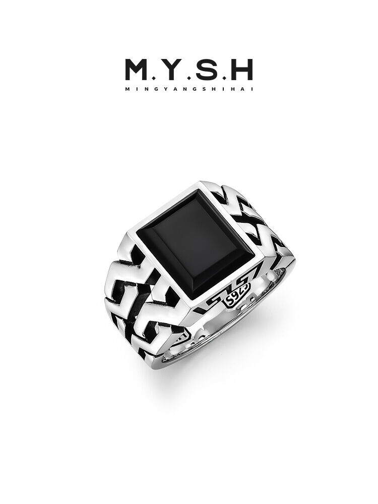 MINGYANGSHIHAI | Men's Premium Designer Black Onyx Ring Pure Silver ราคา 6,943 บาท*ส่งฟรี