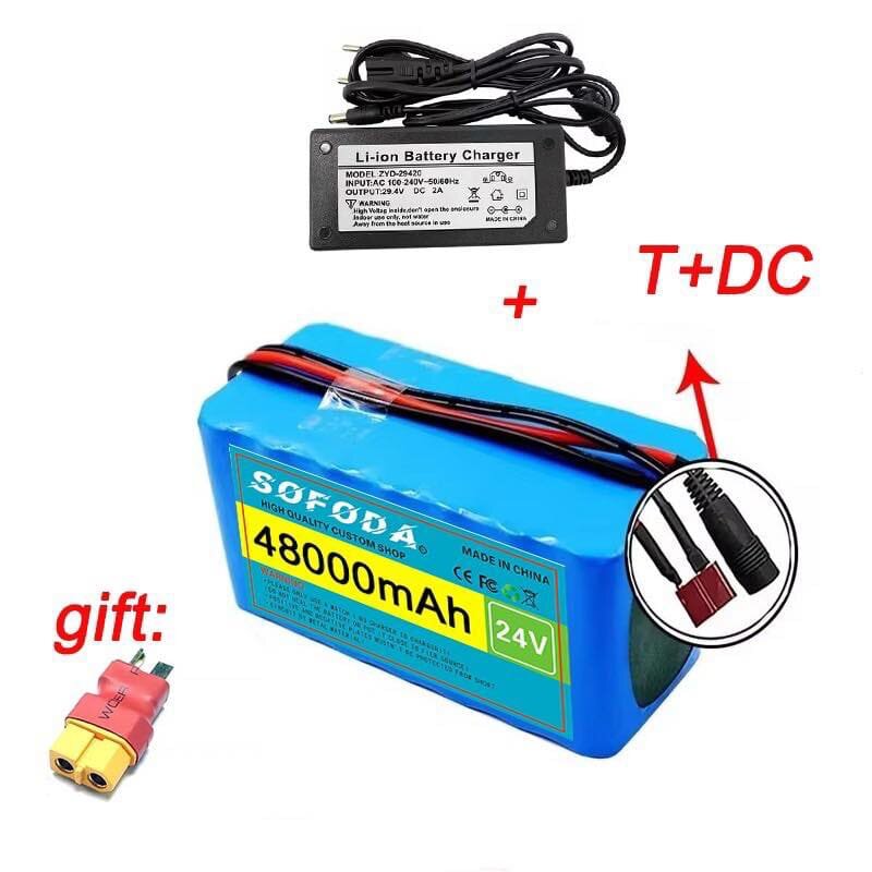 ((Free Charger Cable - Free Connector)) Lithium Battery 24V 30Ah/48Ah/100Ah Battery 1000W E-Bike 29.4V Bms + Charger Genuine Lithium Ion Battery Battery Lithium Ion Can Be Used with Electric Bicycles, Electric Tricycles, Electric Motorcycles, Electric Sco