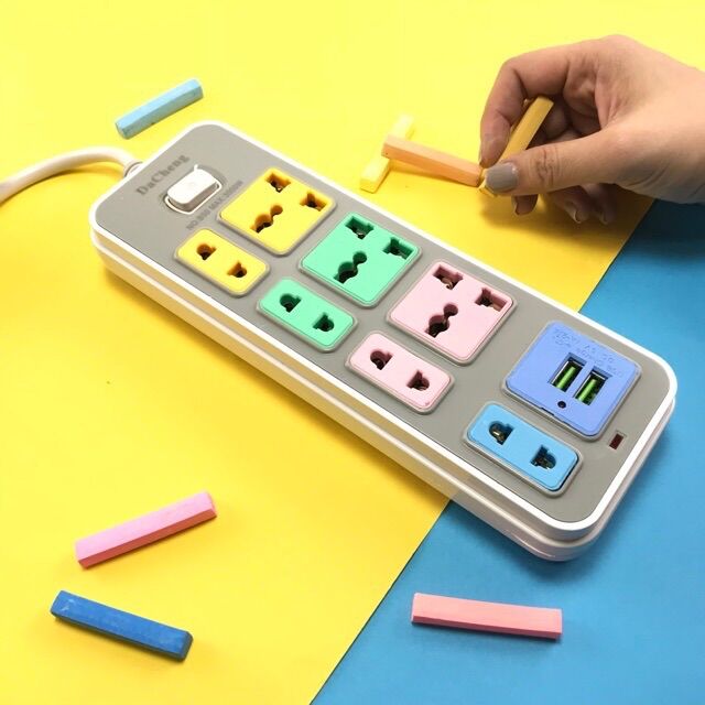 ปลั๊กไฟ7ช่อง+USB2ช่อง ยาว5เมตรสีพาสเทล