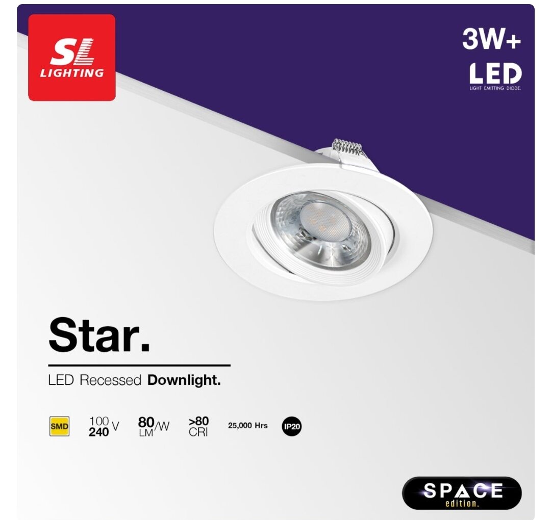 Sl Lighting | Led Recessed Downlight Led Recessed Downlight Has 3W, 7W, 9W Models, Star 7W3000K/4000K Star Recessed Downlight Led Eye Protection Authentic Ms-Lighting ราคา 80 บาท*ส่งฟรี