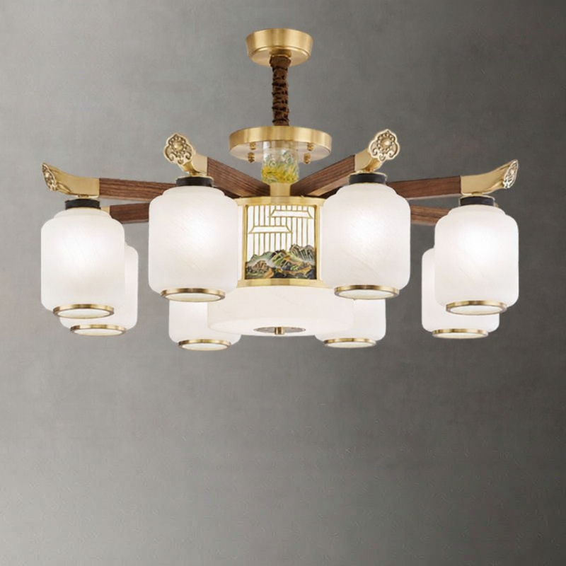 TONGXINMUYUN | New Chinese Style Solid Wood and Brass Chandelier ราคา 28,012 บาท*ส่งฟรี