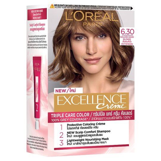 [1 Box] L’Oreal Paris L’Oreal Paris Excellence Cream Hair Color Cream 6.30 (Dark Blonde with Copper Shine) Hair Dye Cream Hair Color Changing Products ราคา 380 บาท*ส่งฟรี