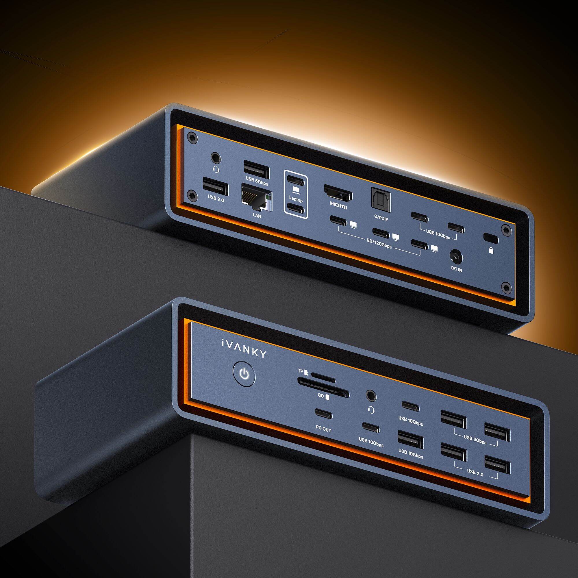 Ivanky Fusiondock Max 2 - MacBook Docking Station for Three Thunderbolt 5 Displays, Single Model for Macs Using Apple Silicon Chips.