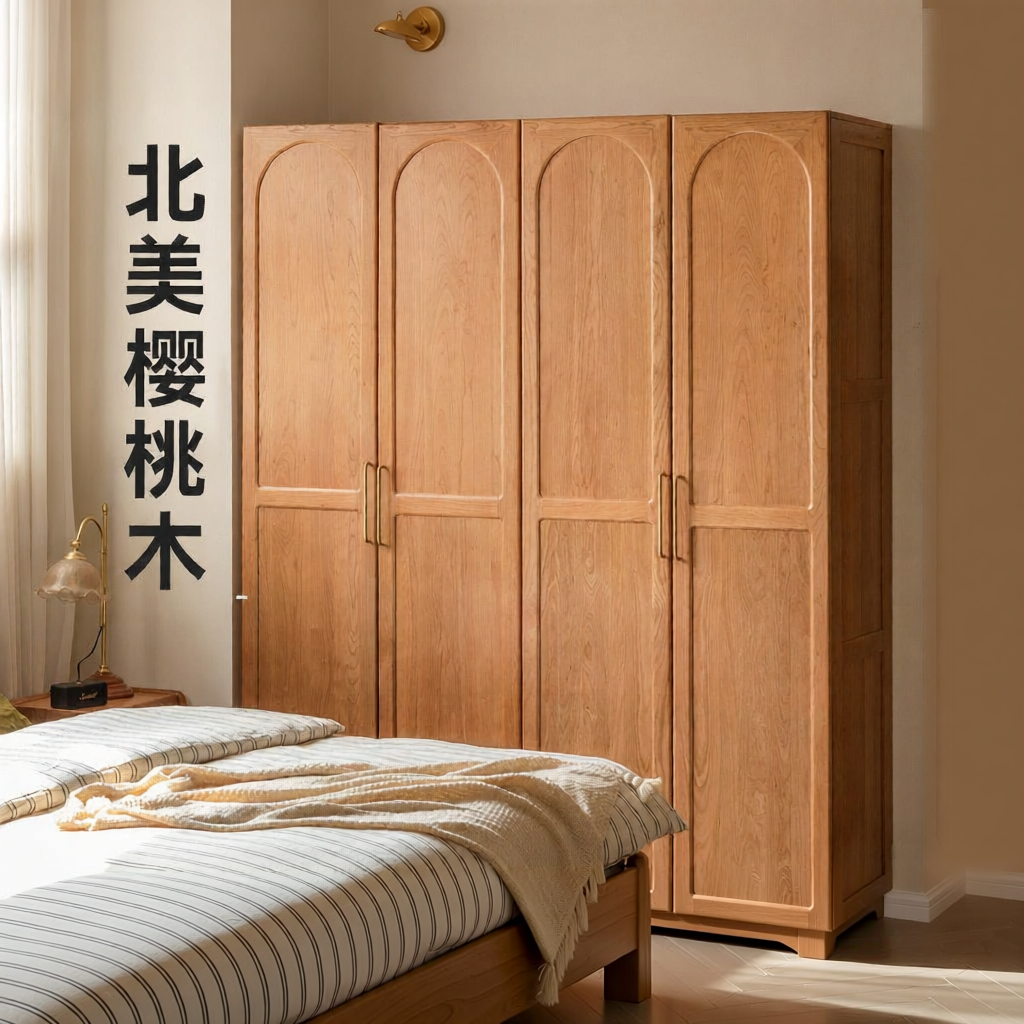 WEISHA | Solid Wood Retro Cherry Bedroom Wardrobe ราคา 59,349 บาท*ส่งฟรี