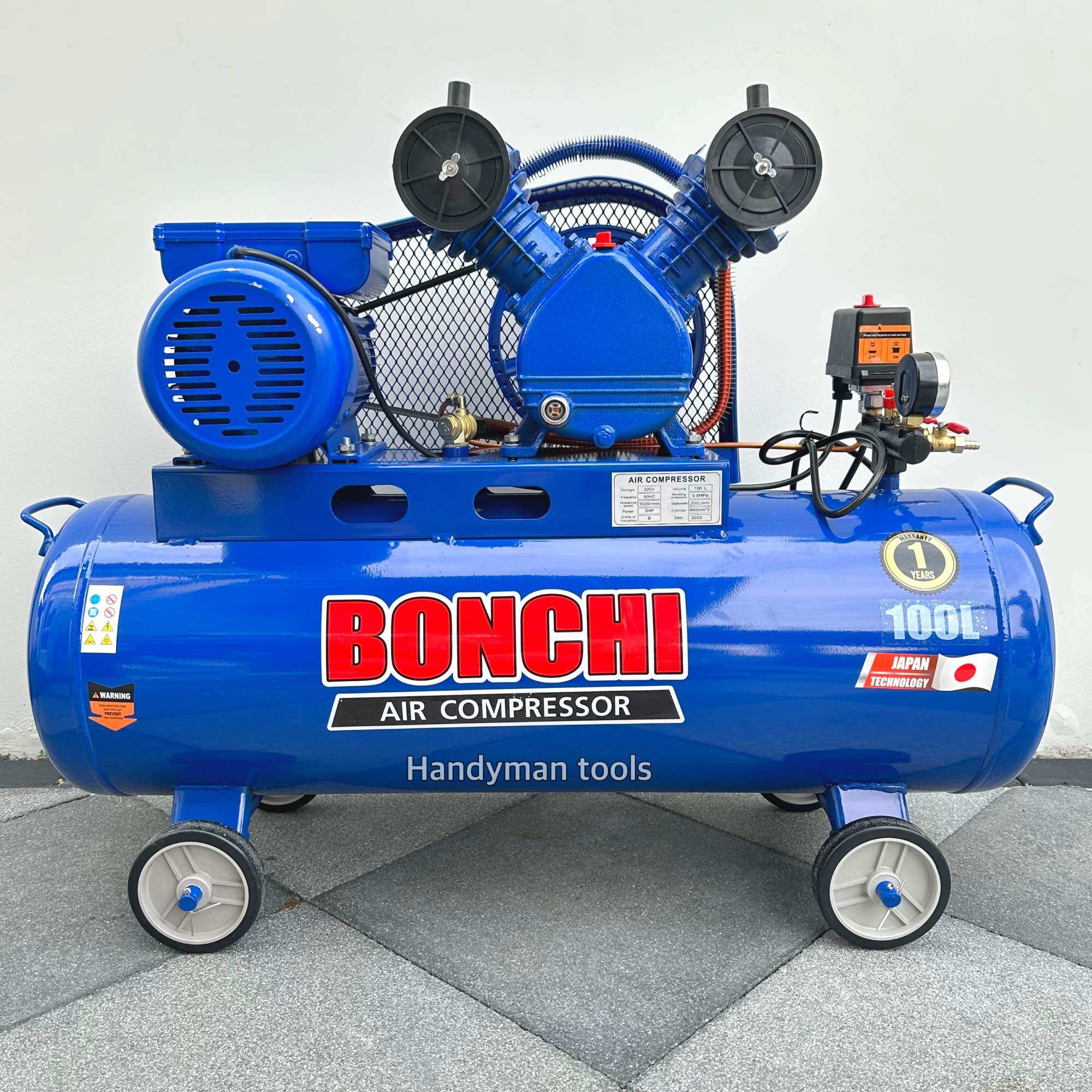 BONCHI ปั๊มลม ปั๊มลมโรตารี่ ถังลม ปั๊มลมสายพาน ขนาด 100 ลิตร มอเตอร์ 2 สูบ 3 แรงม้า ราคา 7,490 บาท*ส่งฟรี