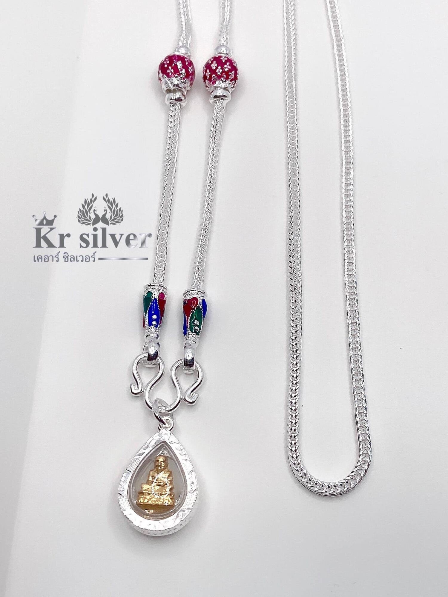 Kr silver สร้อยคอเงินแท้ พร้อมจี้เงินแท้หลวงปู่ทวด