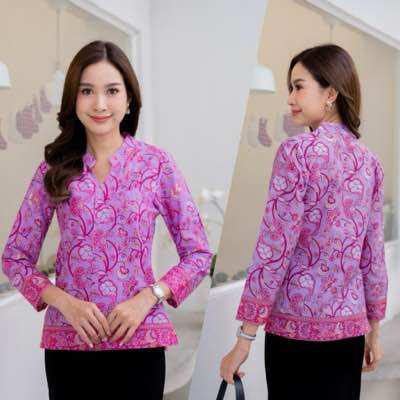 เสื้อปาเต๊ะแขนยาว เสื้อผ้าไทยใส่ทำงานสวยๆ