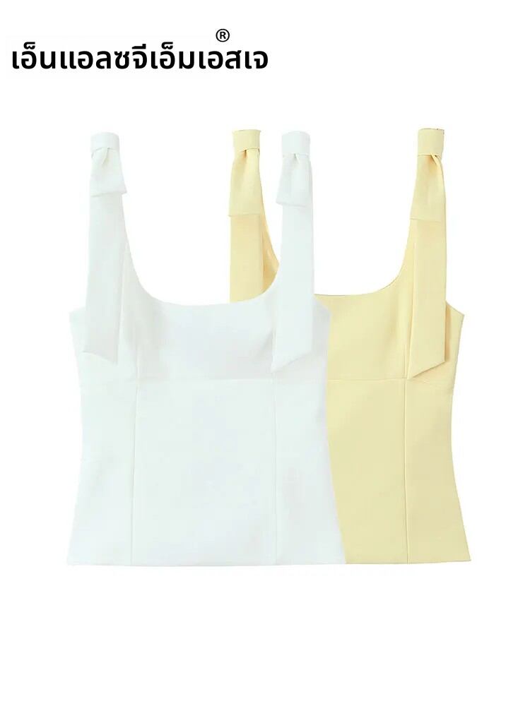 TRAFNLZGMSJ Casual Chic ผู้หญิงเสื้อโบว์แขนสั้น Slim เสื้อกั๊กใหม่แฟชั่น 2025 ฤดูใบไม้ผลิฤดูร้อนวันหยุดหญิงเสื้อ ﻿ ราคา 285 บาท*ส่งฟรี