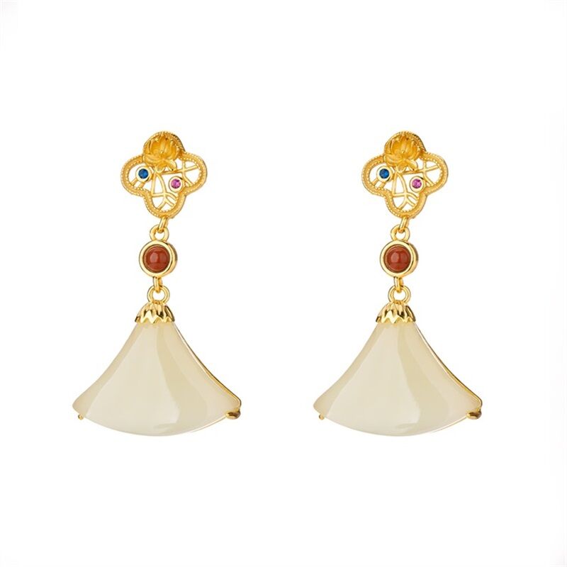 QLADY | Fan-shaped New Chinese-style Jade Silver Earrings for Women 2025 New Edition ราคา 2,648 บาท*ส่งฟรี