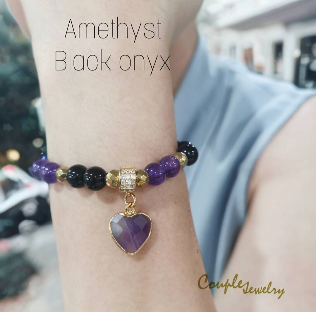 สร้อยข้อมือหินมงคล อเมทิศและนิล ขนาด 8มม.