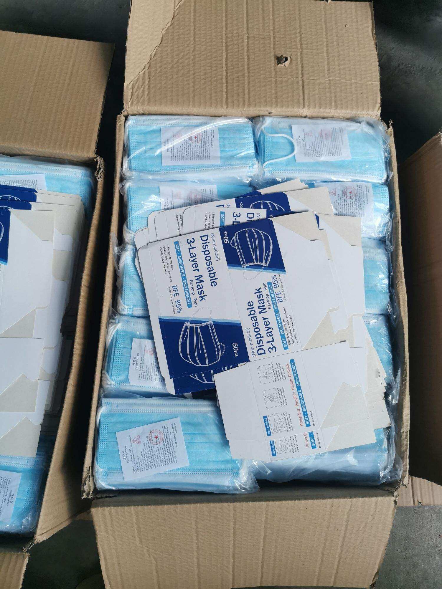 Face Mask, 3-Layer Hygienic Mask, Blue, Medium Thickness Hygienic Nose Mask Thick, 3-Layer, Blue, Ready to Ship (1 Box/50 Pieces), Whole Box, 50 Boxes/Box