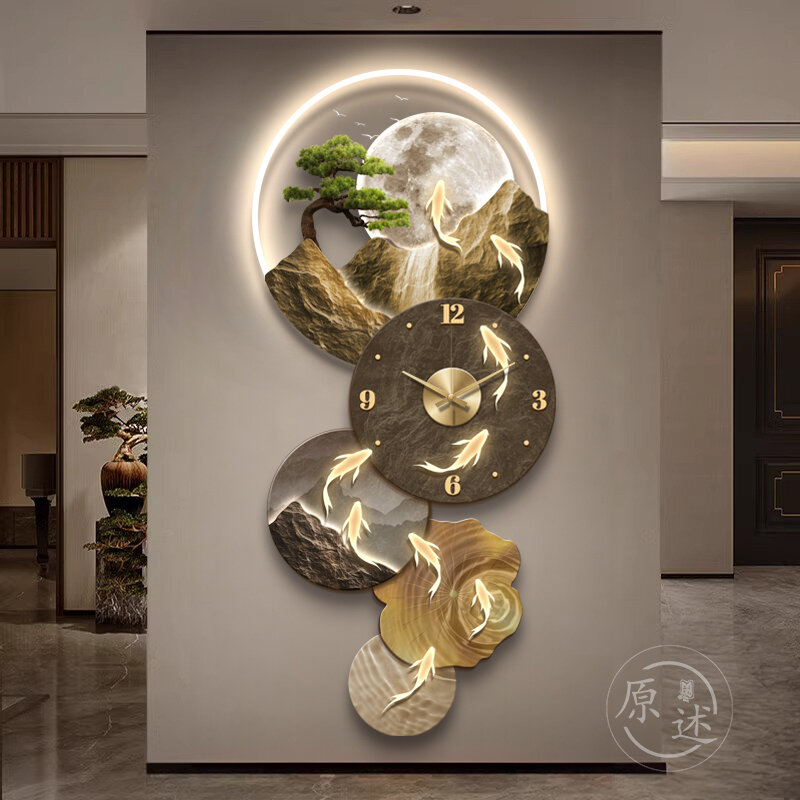 [XIANGTUYIN | Luxury Fish and Landscape Wall Clock with LED Light,XIANGTUYIN | Luxury Fish and Landscape Wall Clock with LED Light,] ราคา 3,732 บาท*ส่งฟรี