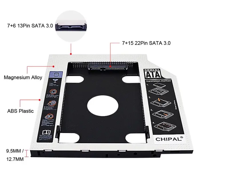 ภาพสินค้าCHIPAL 2nd HDD Caddy 9.5mm SATA 3.0 2.5'' HD Hard Disk Drive Enclosure SSD Case Box For Laptop CD-ROM DVD-ROM Optical Bay จากร้าน winn store บน Lazada ภาพที่ 2