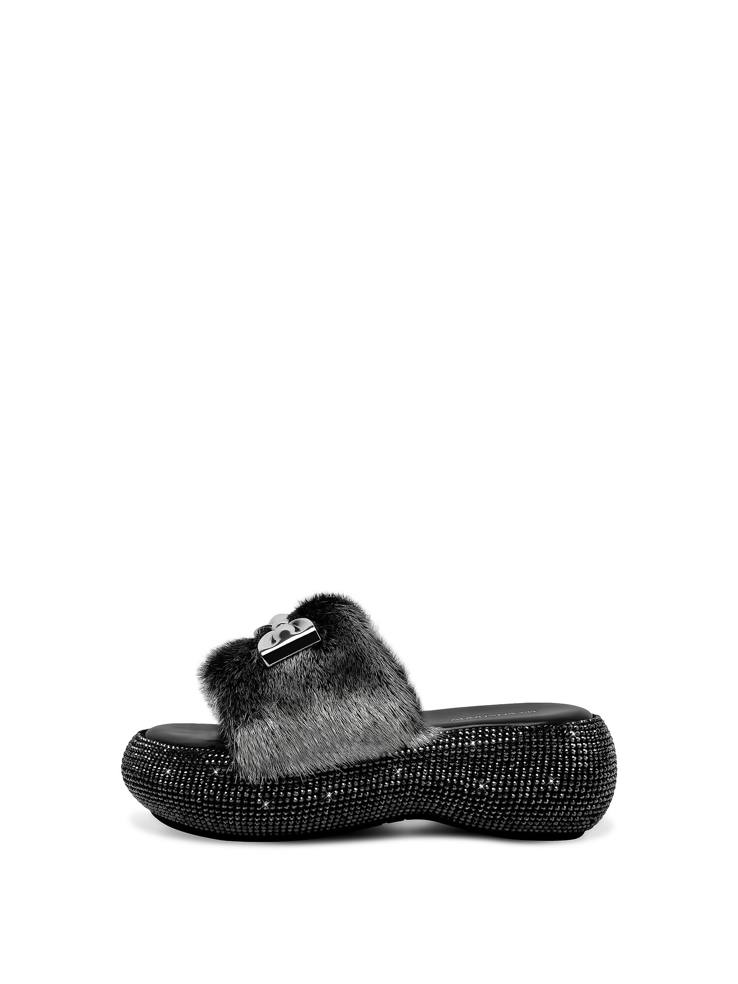 HOOV | Thick Sole Rhinestone Flatform Slippers with Fur ราคา 8,078 บาท*ส่งฟรี