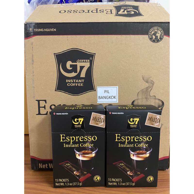 G7 Espresso กาแฟดำเอสเพรสโซ่ กาแฟอาราบิก้า 100% แบบสำเร็จรูป 1 กล่องมี 15 ซอง (37.5g) ล็อตใหม่ ราคา 105 บาท*ส่งฟรี