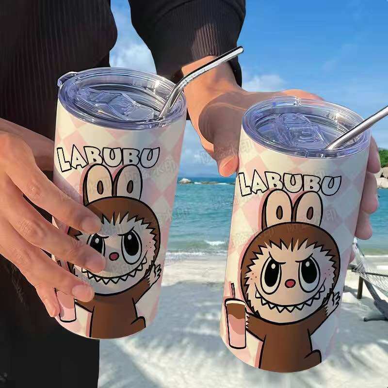 LABUBU แก้วน้ำ/กระติกน้ำร้อน CUP ลายการ์ตูนสุดน่ารัก สแตนเลส พร้อมหลอด ...