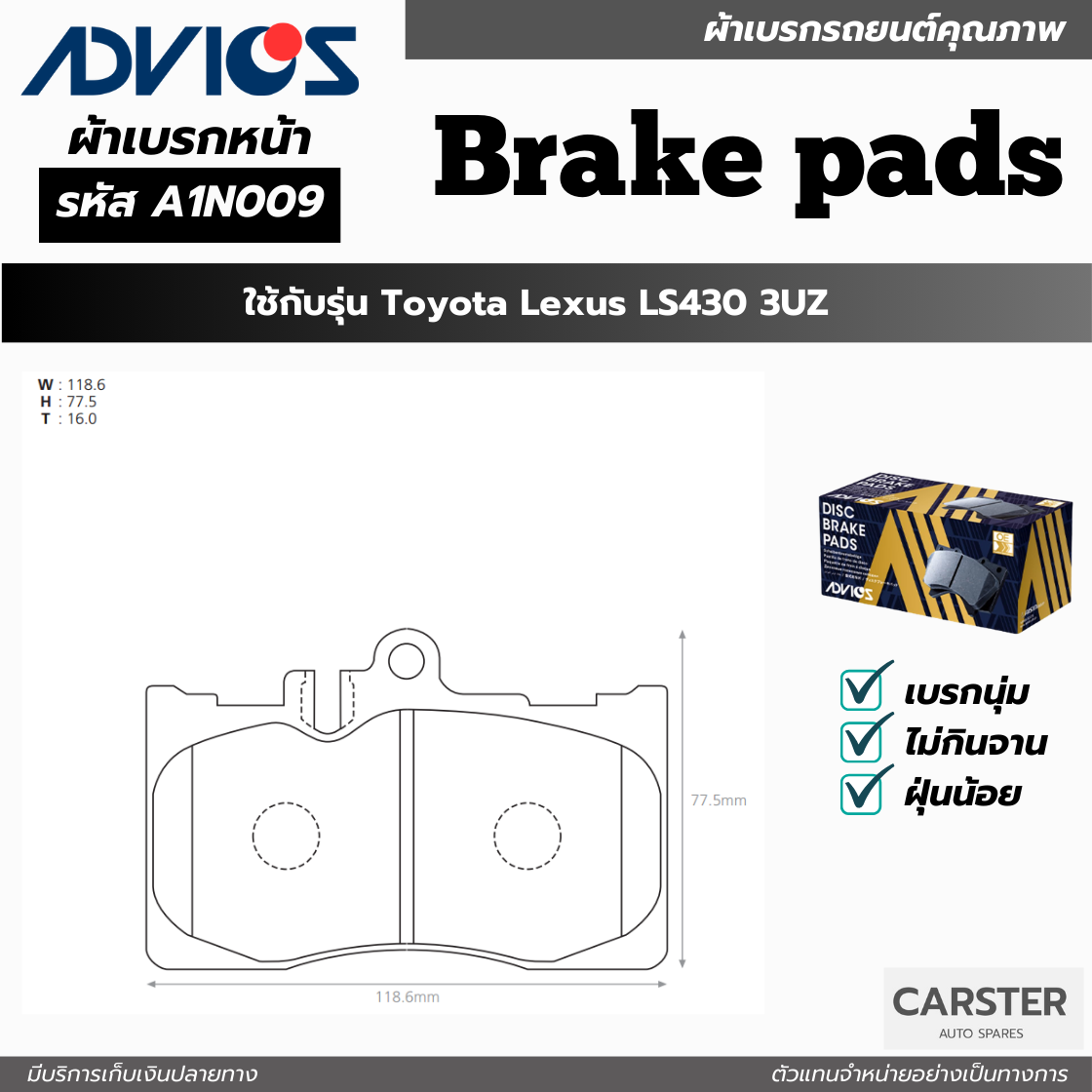 ผ้าดิสเบรคหน้า NISSAN NEO 1.6 ยี่ห้อ ADVICS รหัส ADV-B1N020 ราคา 1,410 บาท*ส่งฟรี