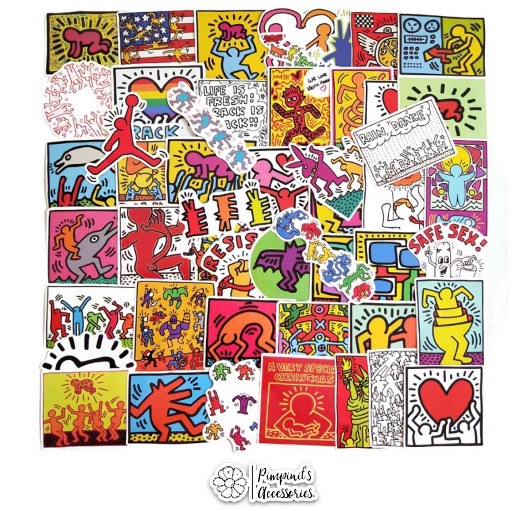 Harith Sticker ʕ •ᴥ•ʔ พร้อมส่ง : สติ๊กเกอร์กันน้ำเคลือบเงาเซ็ท Keith Haring | Keith ...