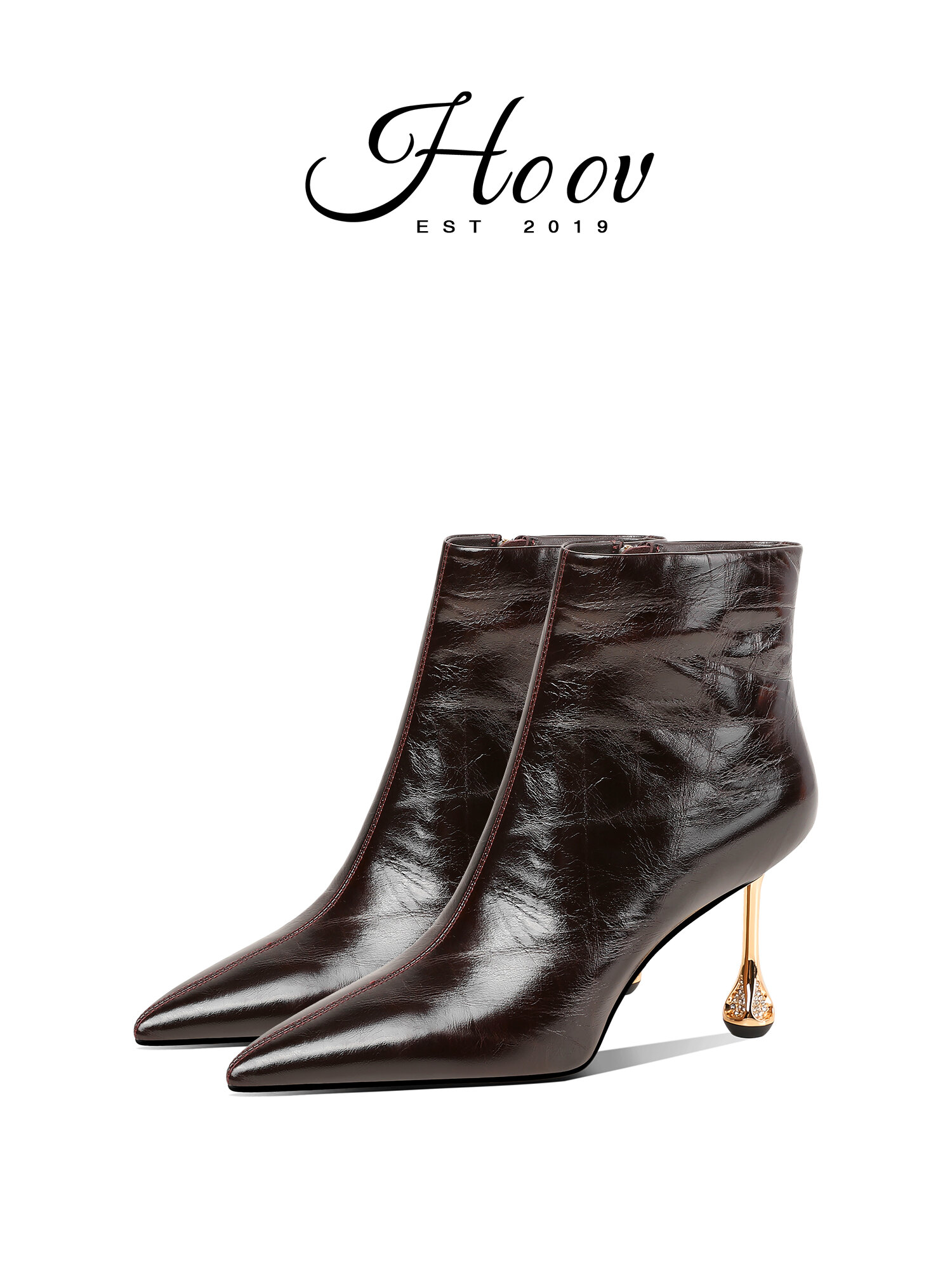 HOOV | A/W Handcrafted Calfskin Pointed Toe Short Boots with Water Drills ราคา 8,159 บาท*ส่งฟรี