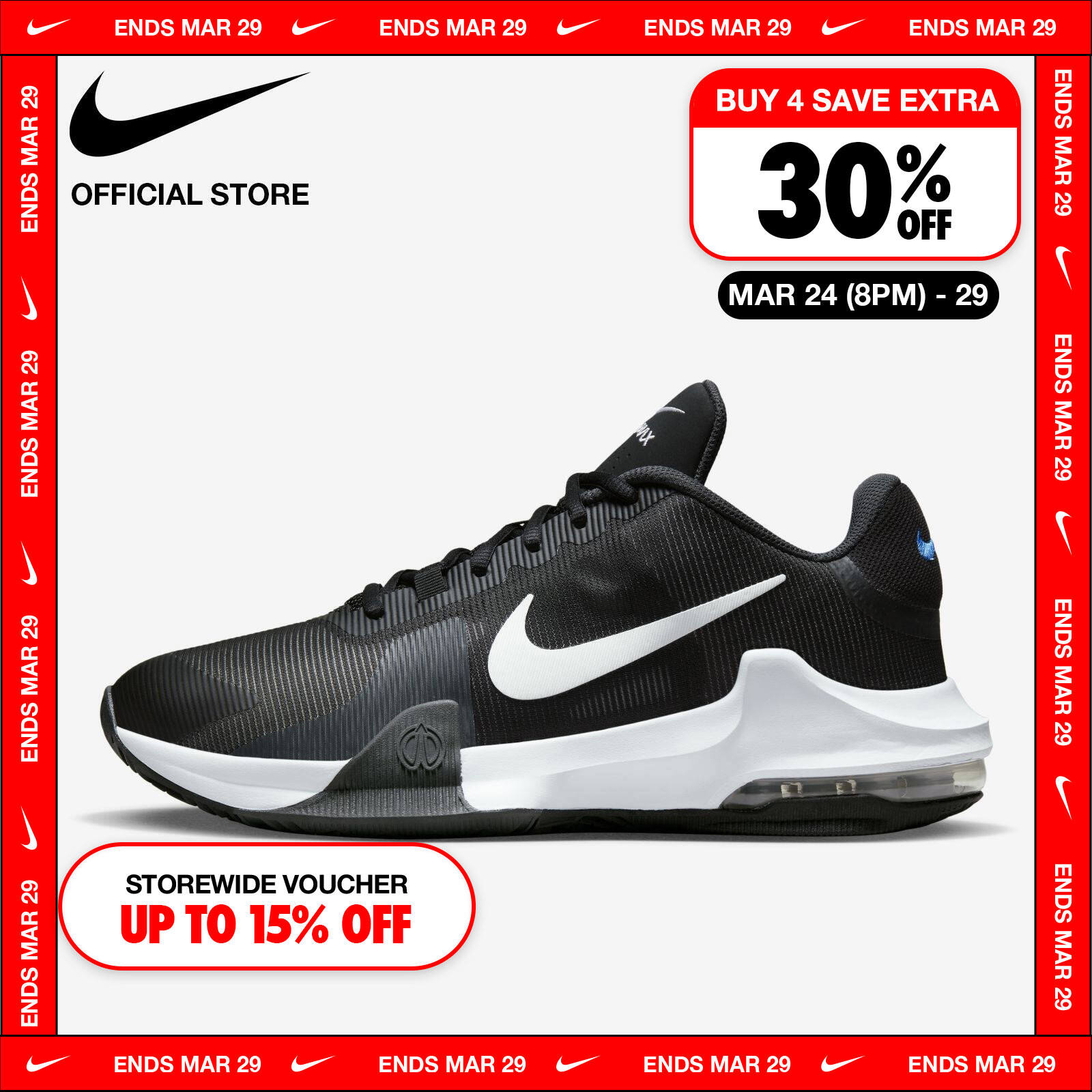 Nike Men's Air Max Impact 4 Shoes - Black ราคา 3,400 บาท*ส่งฟรี